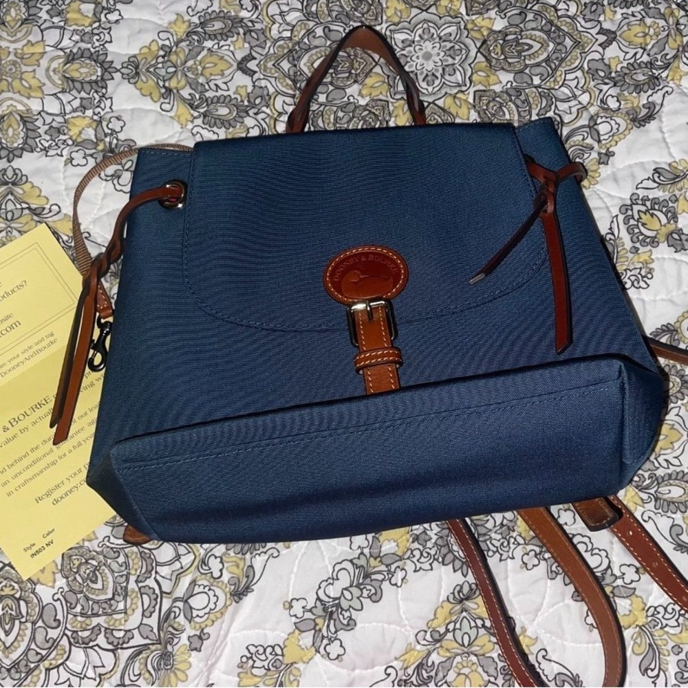 Dooney & Bourke Blue and Brown Backpack with Leather Trim